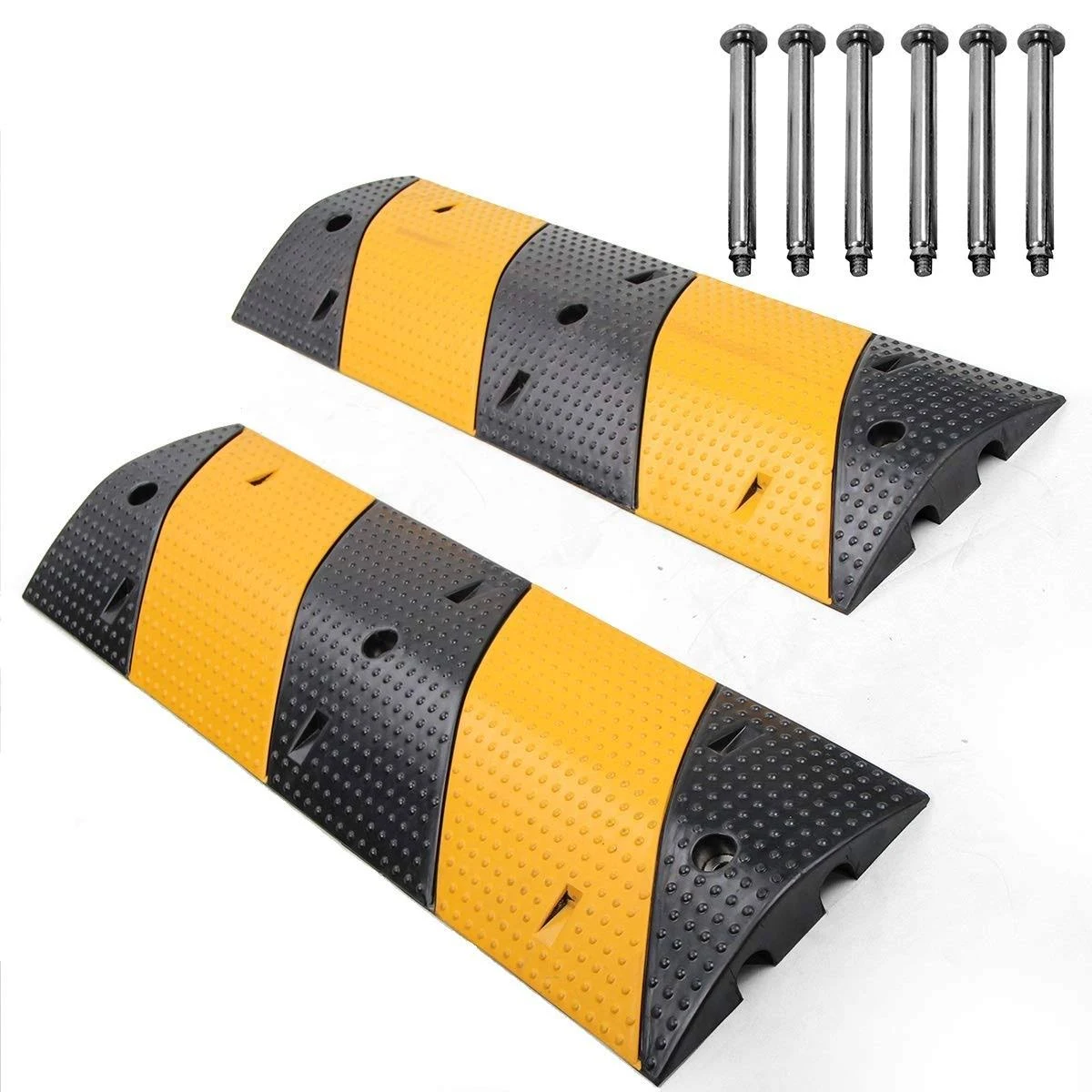 Speedmax 40&#034; Rubber Speed Bumps 2 Pack 2 Channel Heavy Duty Cable Protector R...