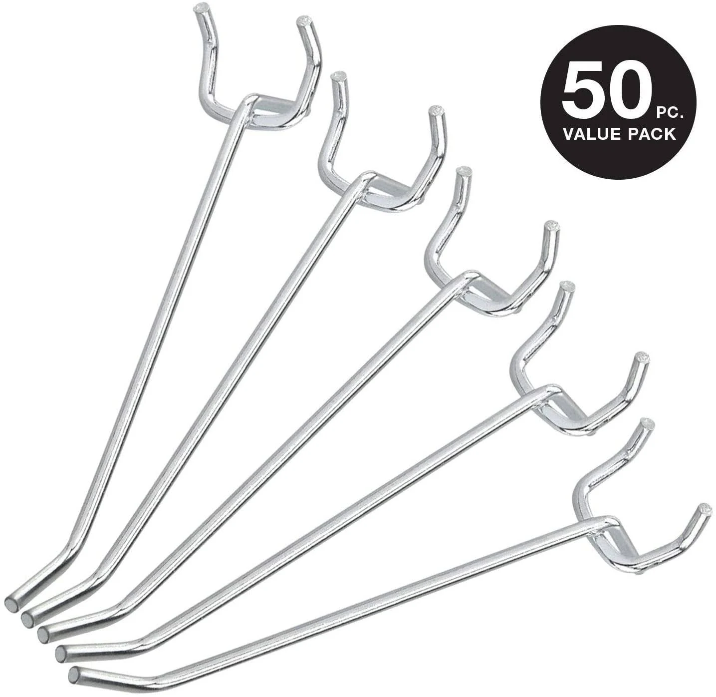 53100A 4 Inch Heavy Duty Pegboard Hooks Kit, 50 Pack, 1/8&#034; Peg Hooks for 1” S...