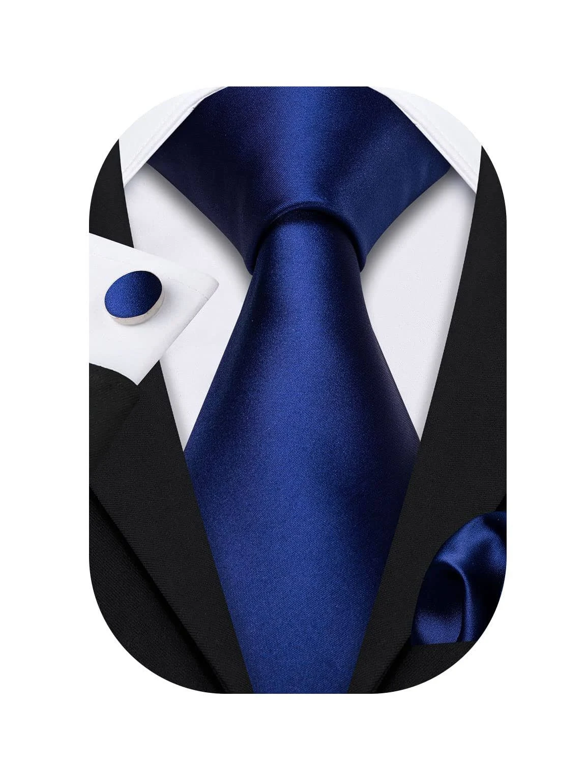 Barry.Wang Plain Men Silk Ties Extra Long Stian Necktie for Wedding Business Handkerchief Cufflinks Set Solid Colors