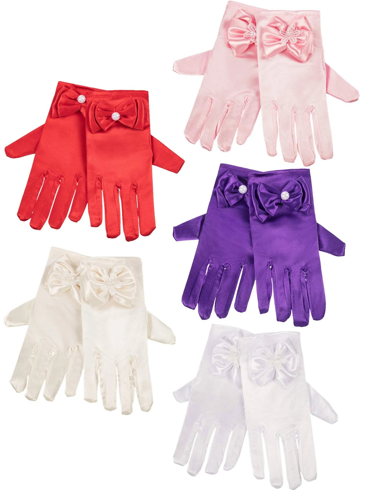 Zhanmai 5 Pairs Girls Silky Satin Fancy Gloves Wrist Length Princess Dress Up ...