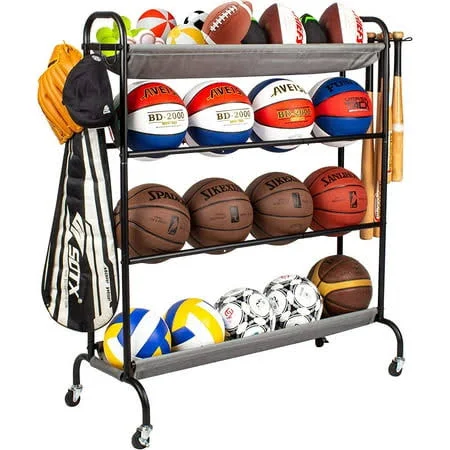 Basketball Rack, Garage Ball Storage Stand 4-Layer Ball Rack Rolling Balls Organ