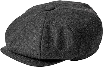 Men Wool Blend 8 Panel Newsboy Cap Tweed Cabbie Hat Snap Brim