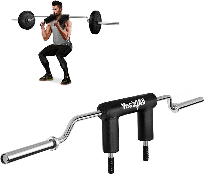 Yes4All Anti-Slip Squat Bar Attachment 1000LB, Squat Olympic Bar & Bar Pad with Comfortable Neck and Shoulder Pads, Extra Handle for Free Weights Strength Training, and Body Building