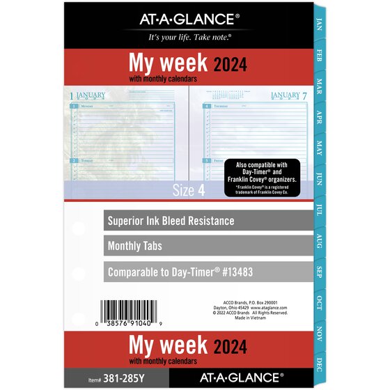 AT-A-GLANCE 2024 Weekly & Monthly Planner Refill, 5-1/2" x 8-1/2", Desk Size, Loose-Leaf, Seascapes (381-285Y-24)