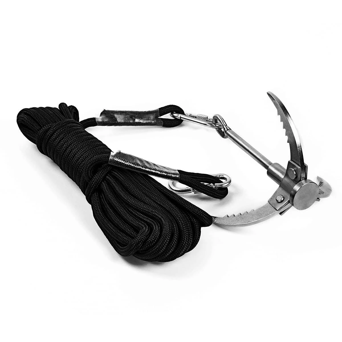 CYFIE 3-Claw 4-Claw Sawtooth Grappling Hook, with 10m/33ft 8mm Auxiliary Rope Stainless Steel Claw Carabiner for Outdoor Activity Magnet Fishing Tool