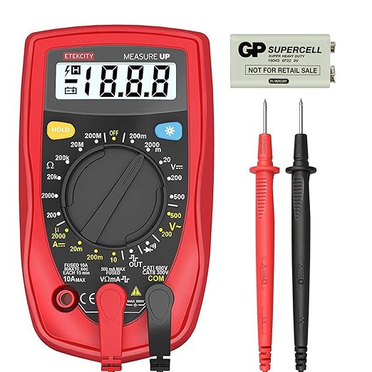 Etekcity Digital Multimeter Voltmeter Tester TRMS 6000 Counts, AC DC Current Voltage Meter, Amp, Ohm, Diode, Capacitance, Frequency, Temperature, NCV, Resistance, Red, MSR-A2000