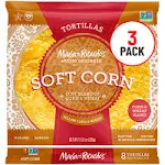 Maria & Ricardo's Soft Yellow Corn Tortillas. (3 Pack) Made from a blend of corn and wheat. Non GMO PV. Vegan. Kosher. 8 Tortillas per Pack