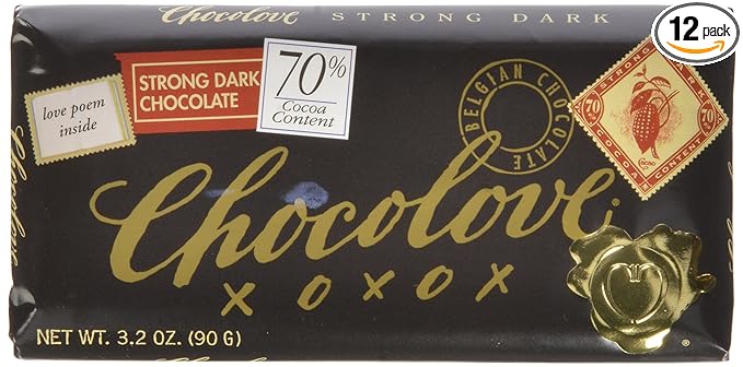 Chocolove Xoxox Strong Dark Chocolate Bar, 3.2 Ounce -- 144 per case