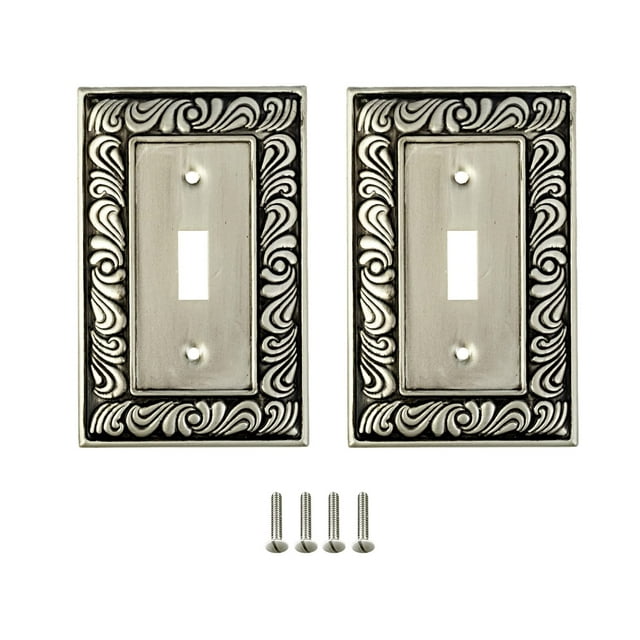 SleekLighting | Wall plates Decorative Brushed Satin Pewter | Electric Outlet and Switch Covers| Style: 1 Gang Duplex (2 Pack)