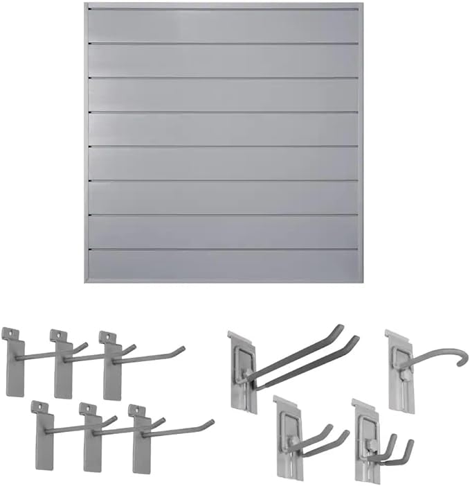 Crownwall 6" Starter Bundle (4x4 ft) with 10-Piece Locking Hook Kit, Slatwall Panels - Graphite