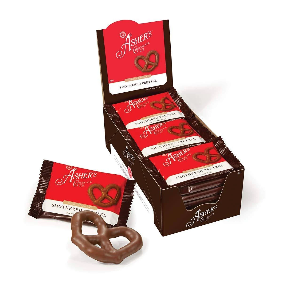 Asher's Chocolates, Chocolate Covered Pretzels, Gourmet Sweet and Salty Candy, Small Batches of Kosher Chocolate, Family Owned Since 1892 (18 count, Milk Chocolate)