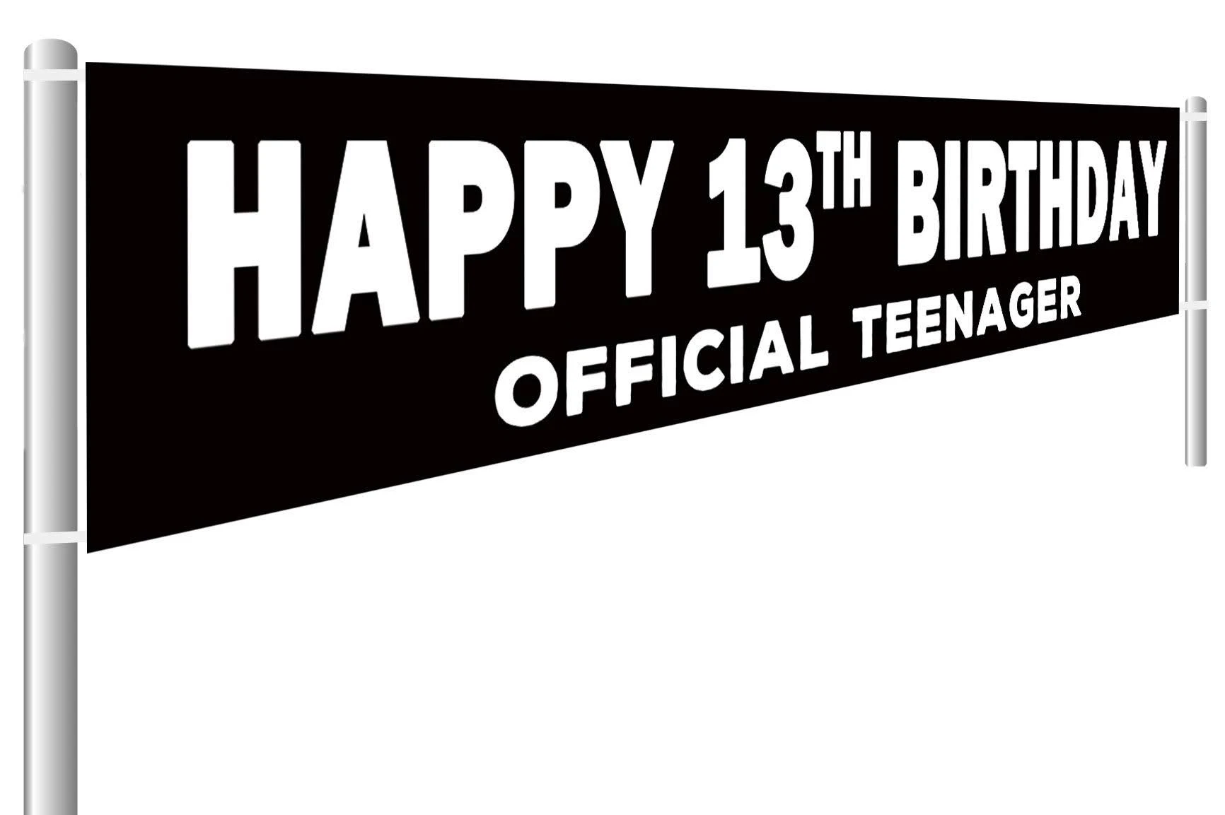 Large Happy 13th Birthday Banner, Official Teenager Banner, 13 Years Birthday Sign Banner Black and White, 13th Birthday Party Supplies Decorations (9.8 x 1.6 ft)