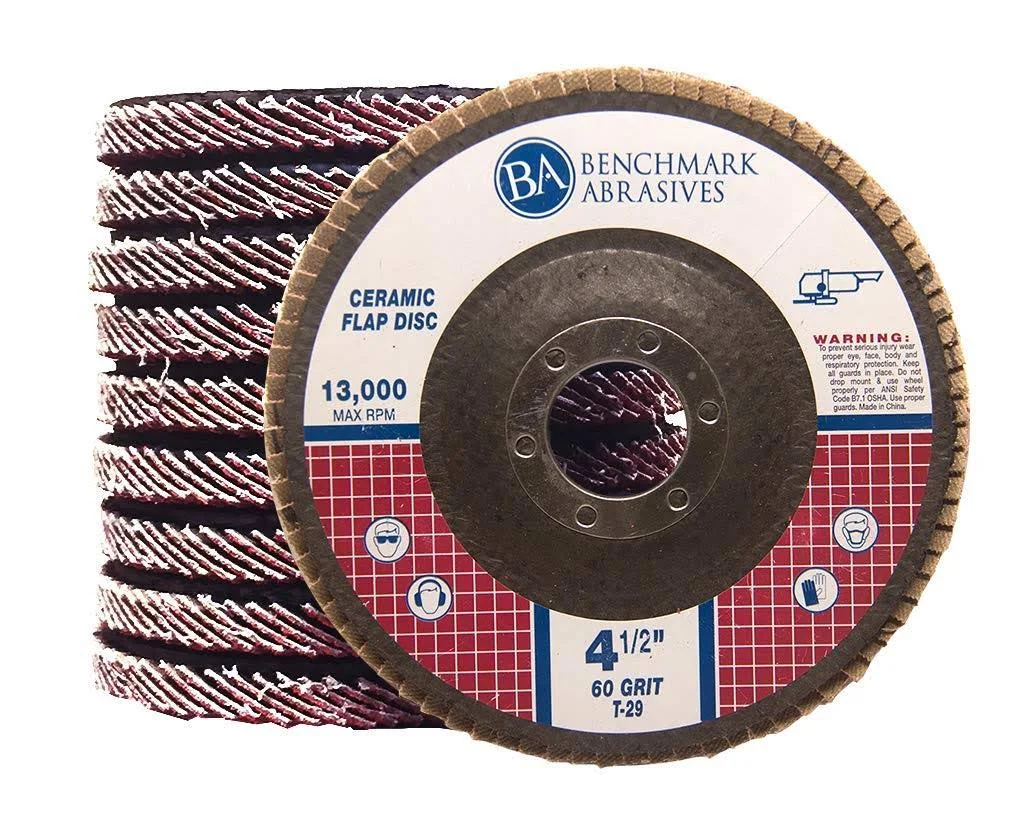 Benchmark Abrasives 4.5" x 7/8" Ceramic Type 29 Flap Discs 4 1/2 for Angle Grinder, Sanding Discs, Finishing, Stock Removal on Stainless Steel & More - Grinding Wheels 4 1/2 Inch - (10 Pack) 80 Grit