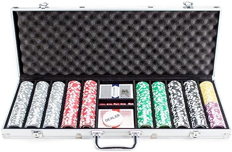 Brybelly 14 Gram 500 Count Poker Set - The Ultimate - 14G Clay Composite Chips with Aluminum Case, Playing Cards, Dealer Button for Poker, Texas Hold'em, Blackjack, Casino Games at Home