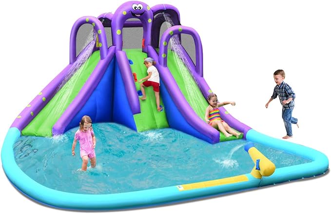 BOUNTECH Inflatable Water Slide, 17x16FT Mega Kids Waterslide Park Bounce House Outdoor w/Dual Slides, Splash Pool, Blower, Blow up Water Slides Inflatables for Kids and Adults Backyard Party Gifts