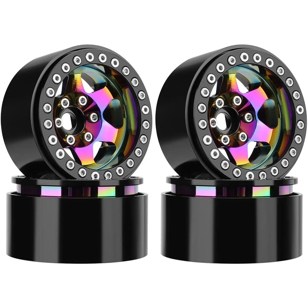 GLOBACT Rainbow 1.9" Beadlock Wheel Rim Offset -10mm Deep Dish Aluminum Wheel for SCX10 TRX4 TRX6 Redcat Gen7 Gen7PRO Gen8 D90 VS4-10 1/10 RC RC Crawler Parts (Neon Color-B)