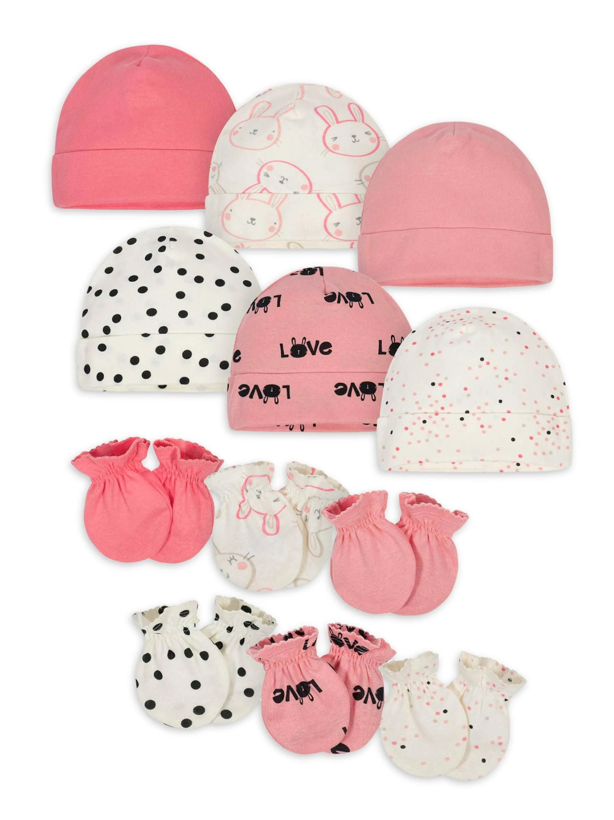 12-Piece Baby Girl Kitty Cap and Mitten Set