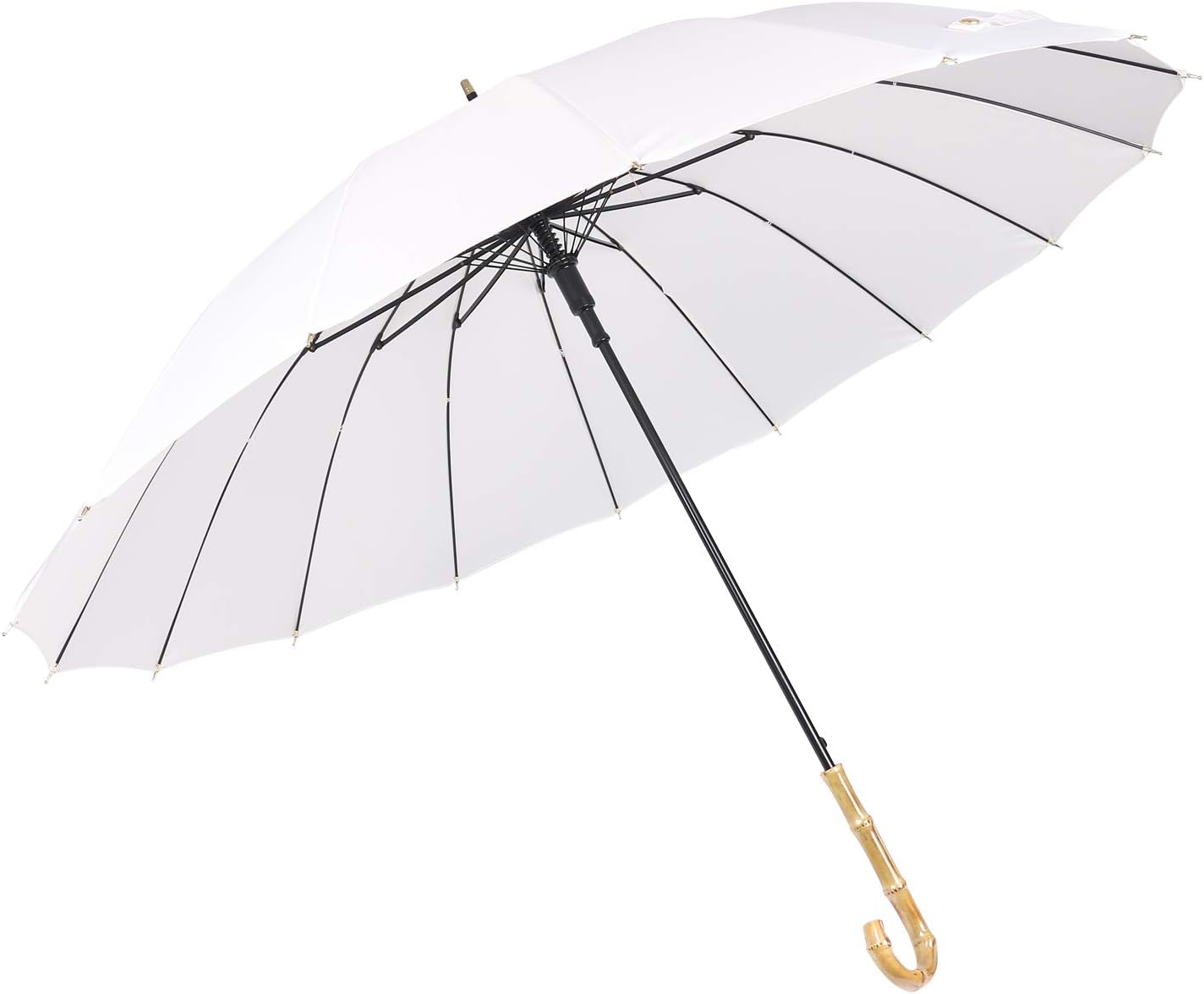 ThreeH Bamboo Stick Umbrella Auto Open Solid Color Fashionable and Simple 190T 16 Ribs,KS08 White