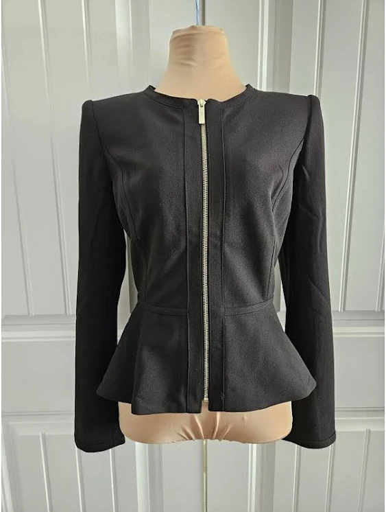 Dkny Womens Zippered Suit Separate Peplum Jacket Black 10