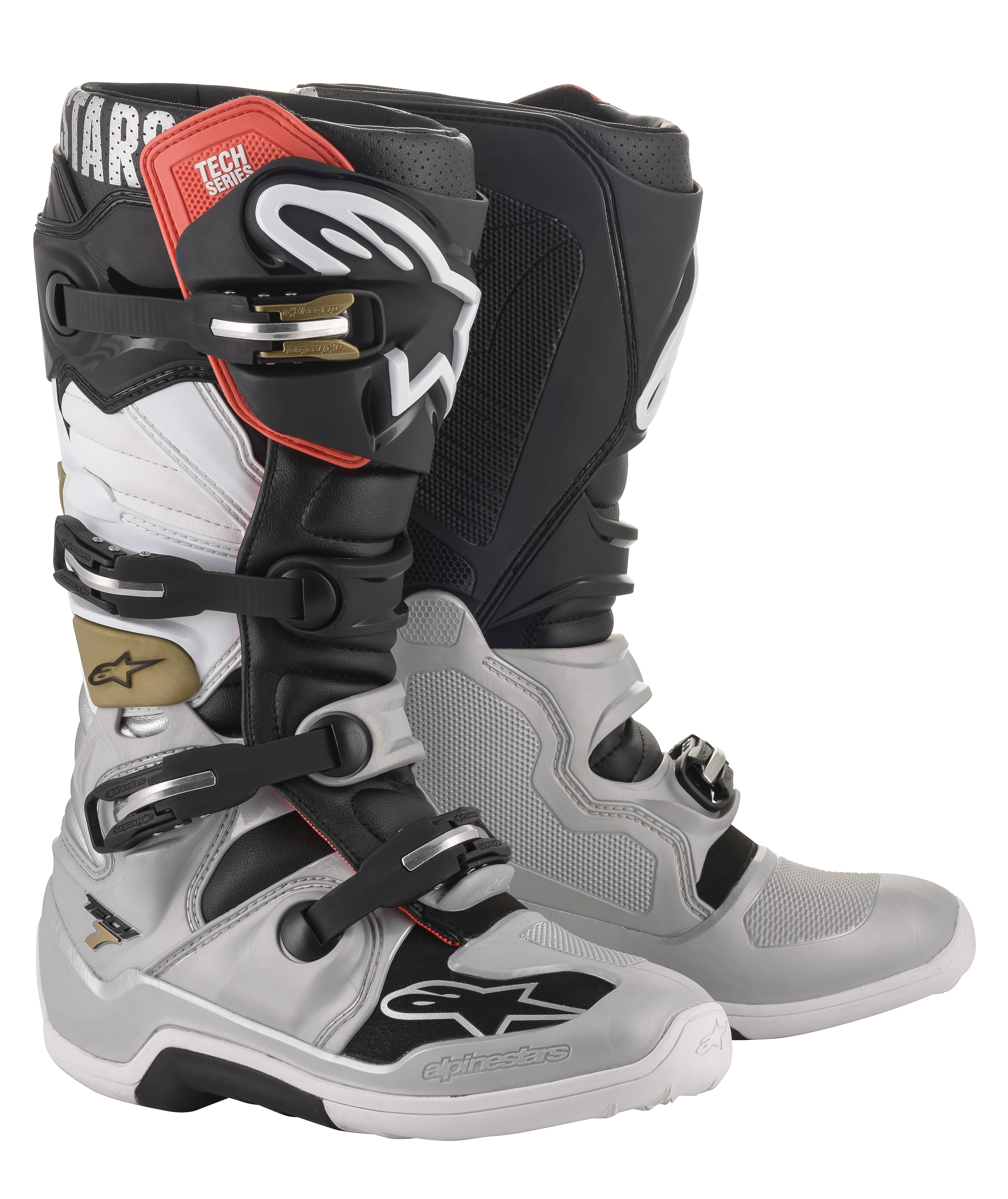 Alpinestars Tech 7 Boots - Black/Silver/White/Gold 7