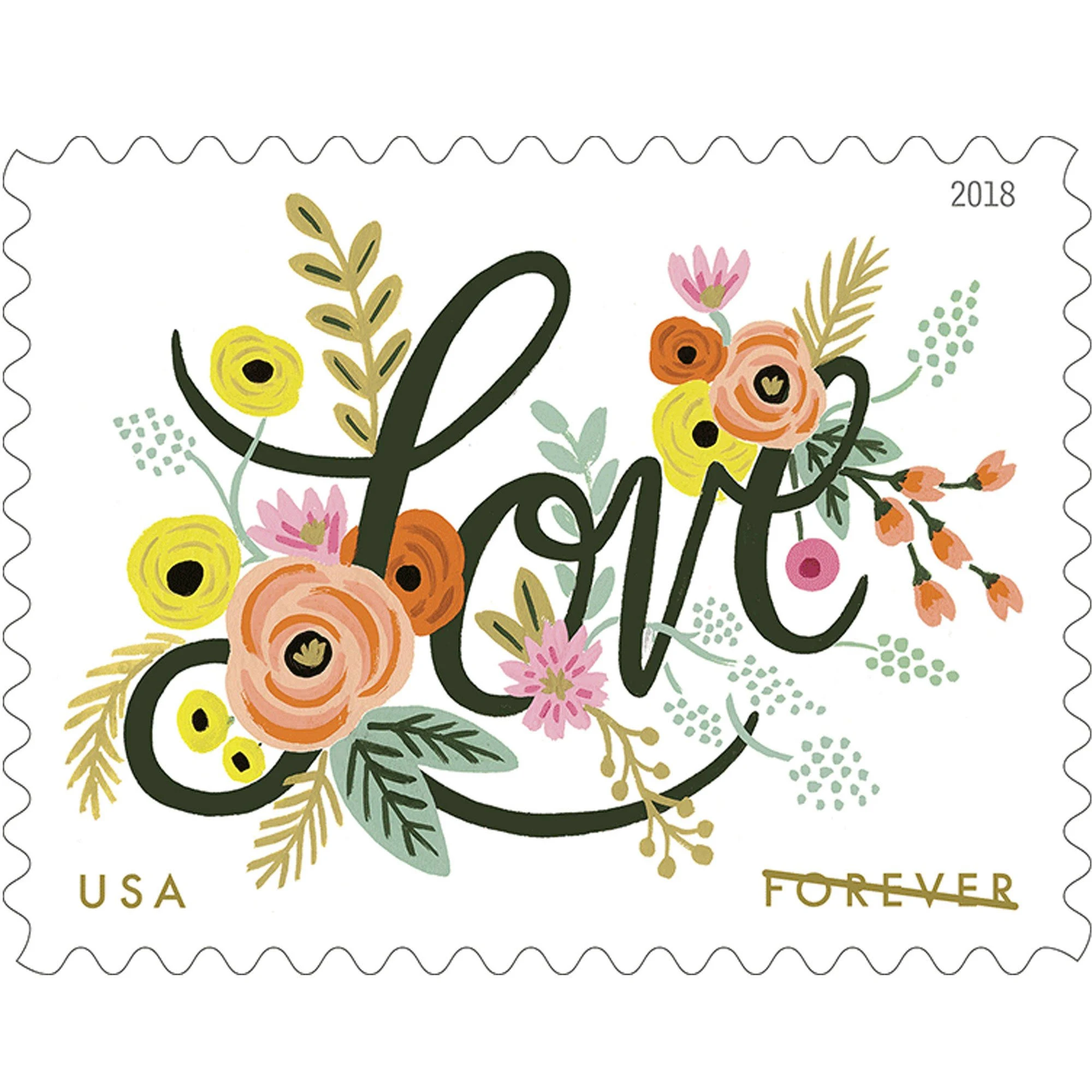 Love Flourishes Forever Stamps - 40 stamps (2 sheets of 20 postage stamps)