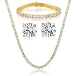 Gemsme 18K Yellow Gold Plated Jewelry Set Tennis Necklace/Bracelet/Earrings Sets Pack of 3