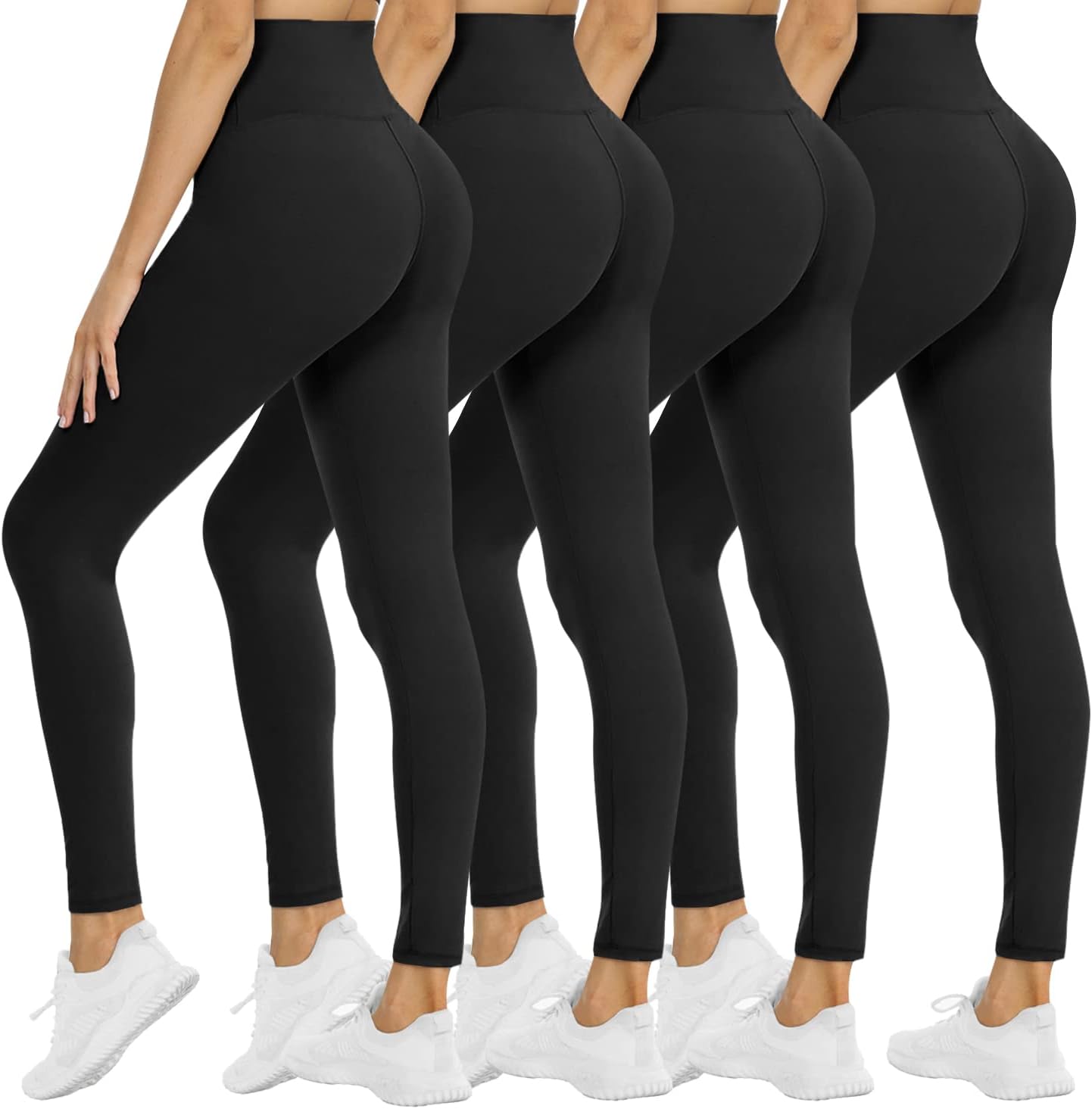 4 Pack Leggings for Women - High Waisted Tummy Control Soft No See-Through Bl...