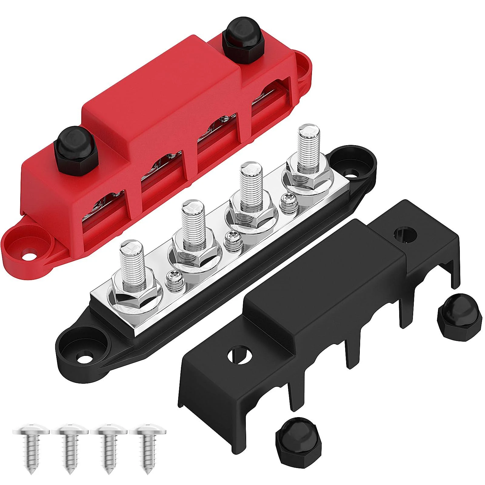 Joinfworld 250A 12V Bus Bar 3/8&#034; Power Distribution Block 4 Studs Junction Block