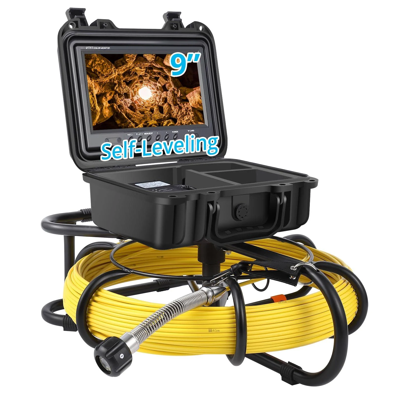 Sewer Camera with Self Leveling, 165 ft Plumber's Snake Camera with 9 Inch HD LCD, DVR and Adjustable LEDs, Snake with Markings, 16 GB SD Card, Waterproof IP68