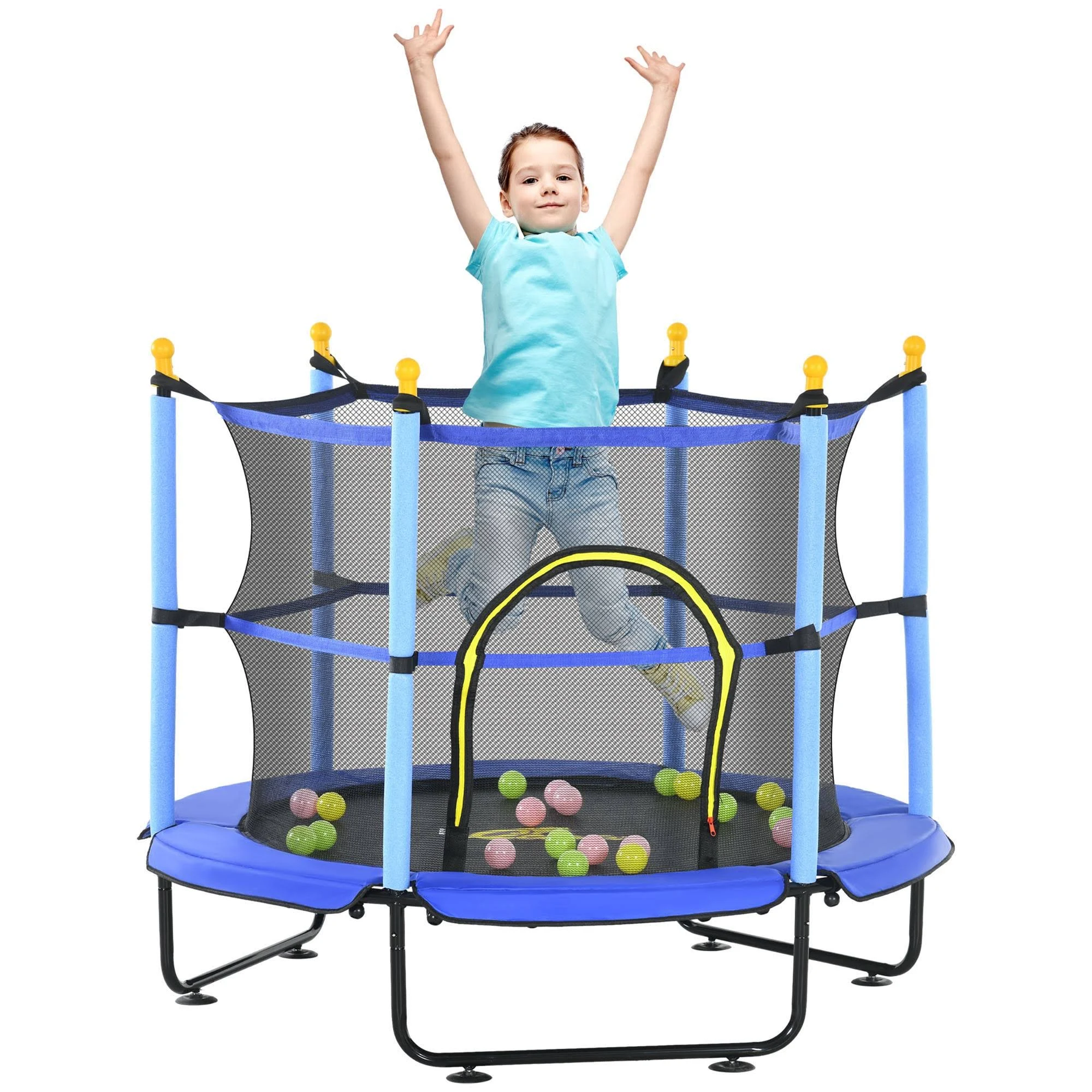 Qaba 4.6' Trampoline for Kids, 55 Inch Toddler Trampoline with Safety Enclosure & Ball Pit for Indoor or Outdoor Use, Built for Kids 3-10 Years