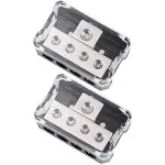 4 Way Power Distribution Block, 1x 0/2/4 AWG Gauge in / 4X 4/8/10 Gauge Out Amp Power Distribution Ground Distributor Connecting Block for Car Amplifier Audio Splitter 2 Pack