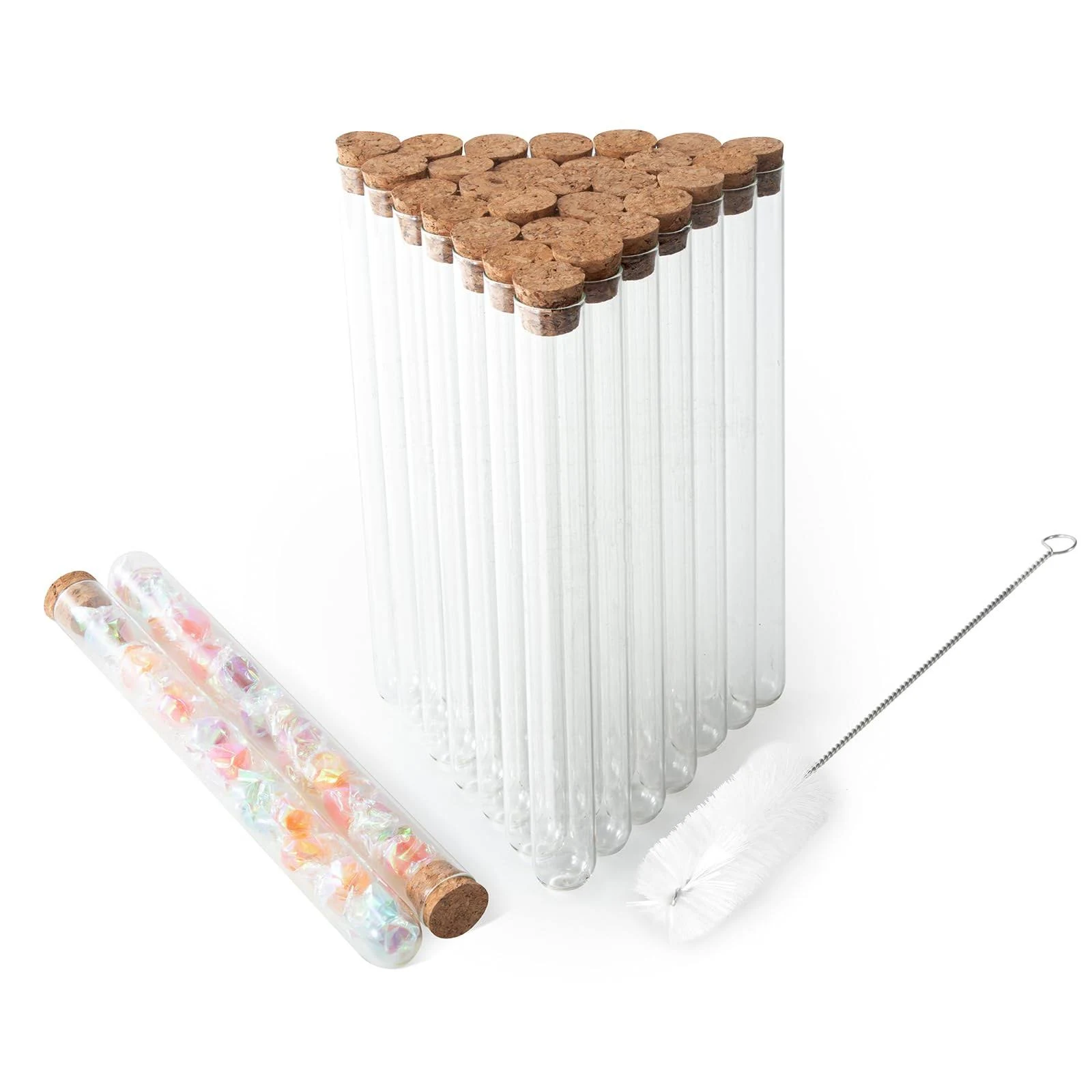 30pcs 45ml Glass Test Tubes 20 x 200mm with Cork Stoppers and Brush for Scientific Experiments and Plant Propagation Test Tubes