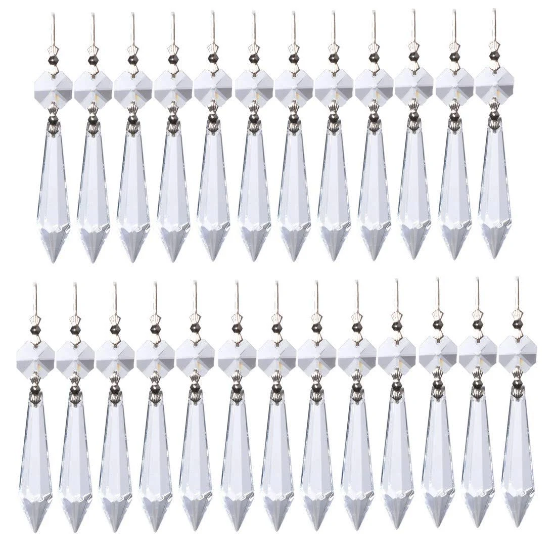 Waltz&F 25pcs Clear Crystal Chandelier Icicle Prisms Lamp Candelabra Replacement Parts with Octagon Beads,DIY Crystal Curtain Pendants,55mm