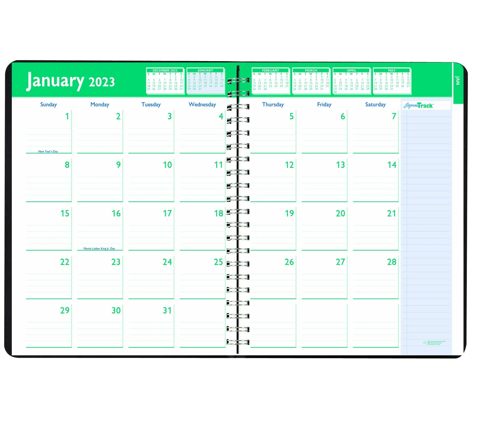 House of Doolittle Express Track Recycled Weekly Appointment Book/Monthly Planner, 11 x 8.5, Black Cover, 13-Month (Jan to Jan): 2023 to 2024