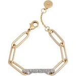 Vince Camuto Gold Tone Paperclip Link Chain Bracelet with Crystal Stone Pave Bar