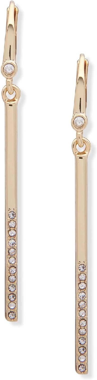 Dkny Gold-Tone Half-Pave Bar Linear Drop Earrings