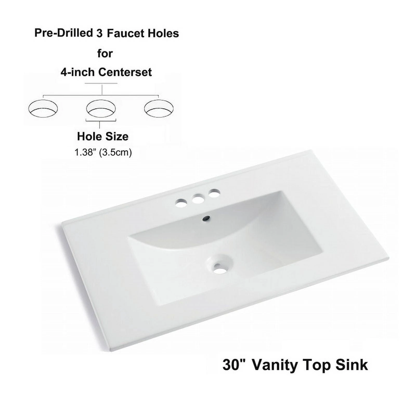 MEJE 30&#034;Rectangle Drop in Bathroom Vanity Vessel Sink 3Holes 4&#034; Centerset Faucet