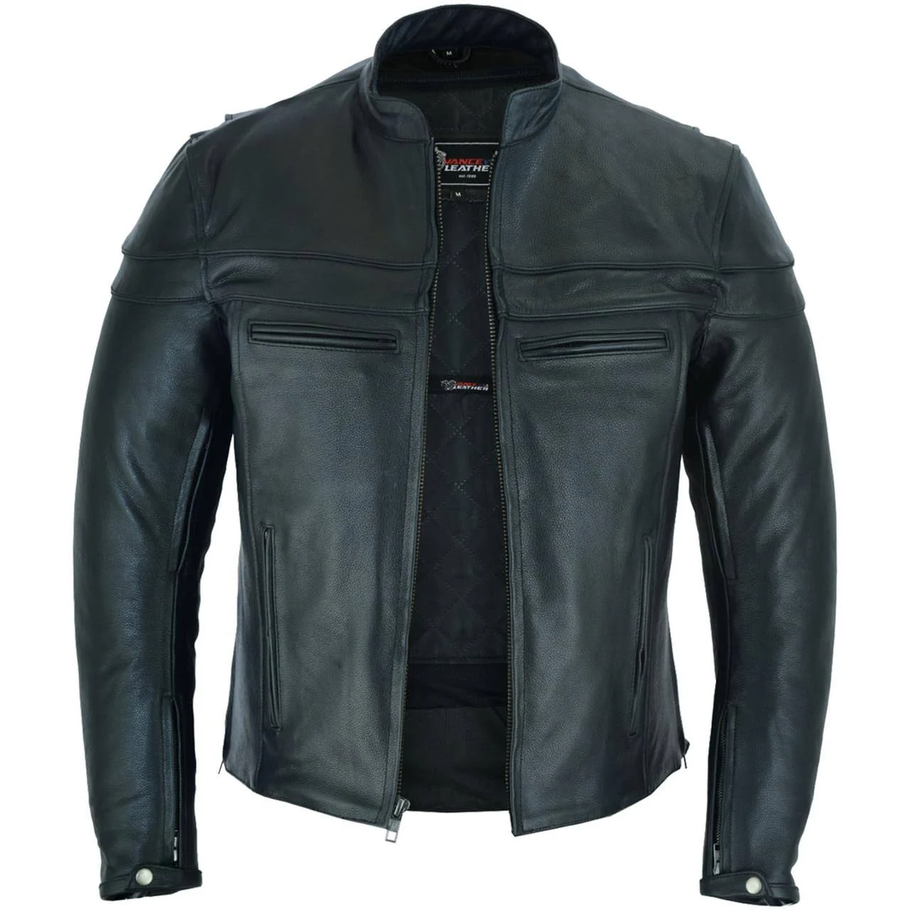 Mens Premium Cowhide Cafe Racer Leather Motorcycle Jacket with Zipper Vents