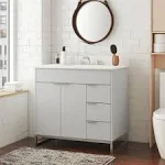 COSMO LIVING Leona 36 in. W x 22 in. D x 38 in. H Single Sink Bath Vanity in Gray with White Engineered Stone Composite Top DA9027329CL