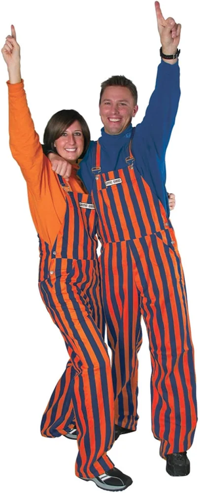 Navy Blue & Orange Adult Striped Game Bibs Overalls