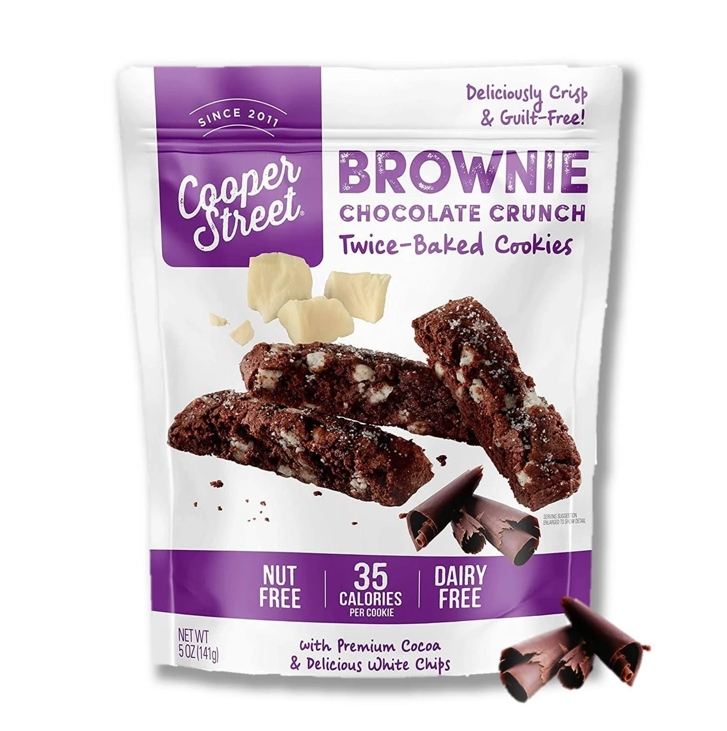 Cooper Street Italian Biscotti Cookies - Twice Baked Biscotti Style Cookie Biscuits in Delicious Brownie Chocolate Crunch | Crispy, Light and Healthy Cookies | Peanut & Dairy Free | 5oz | 1 Pack