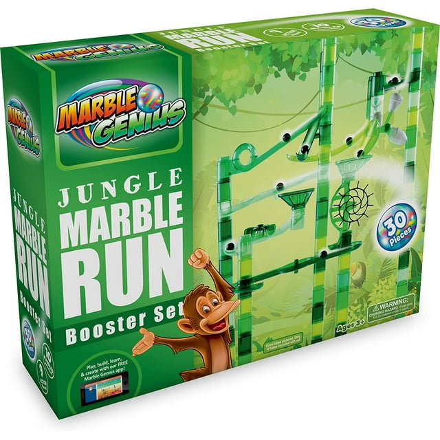 Marble Genius Marble Run Booster Set - 30 Pieces Total (10 Action Pieces Included), Construction Building Blocks Toys for Ages 3 and Above, with Instruction App Access, Add-On Set, Jungle