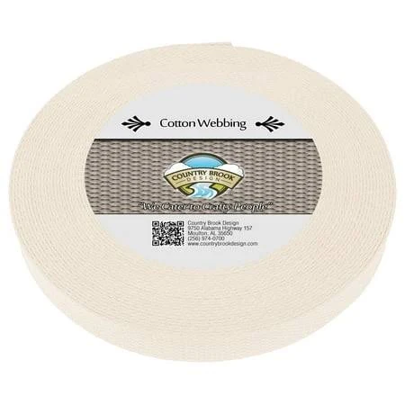 Country Brook Design 1 inch Natural Heavy Cotton Webbing, 50 Yards, Beige