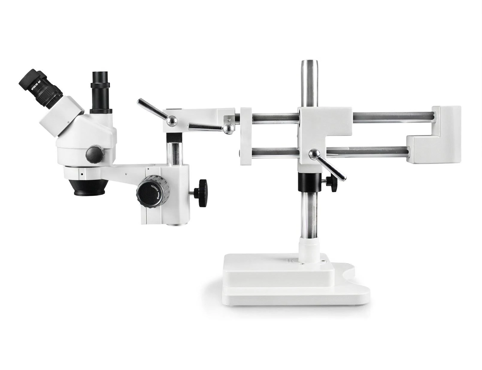 Parco Scientific Trinocular Zoom Stereo Microscope, 10x Widefield Eyepiece, 0.7x-4.5x Zoom Range, 7X-45X Magnification Range, Double Arm Boom Stand