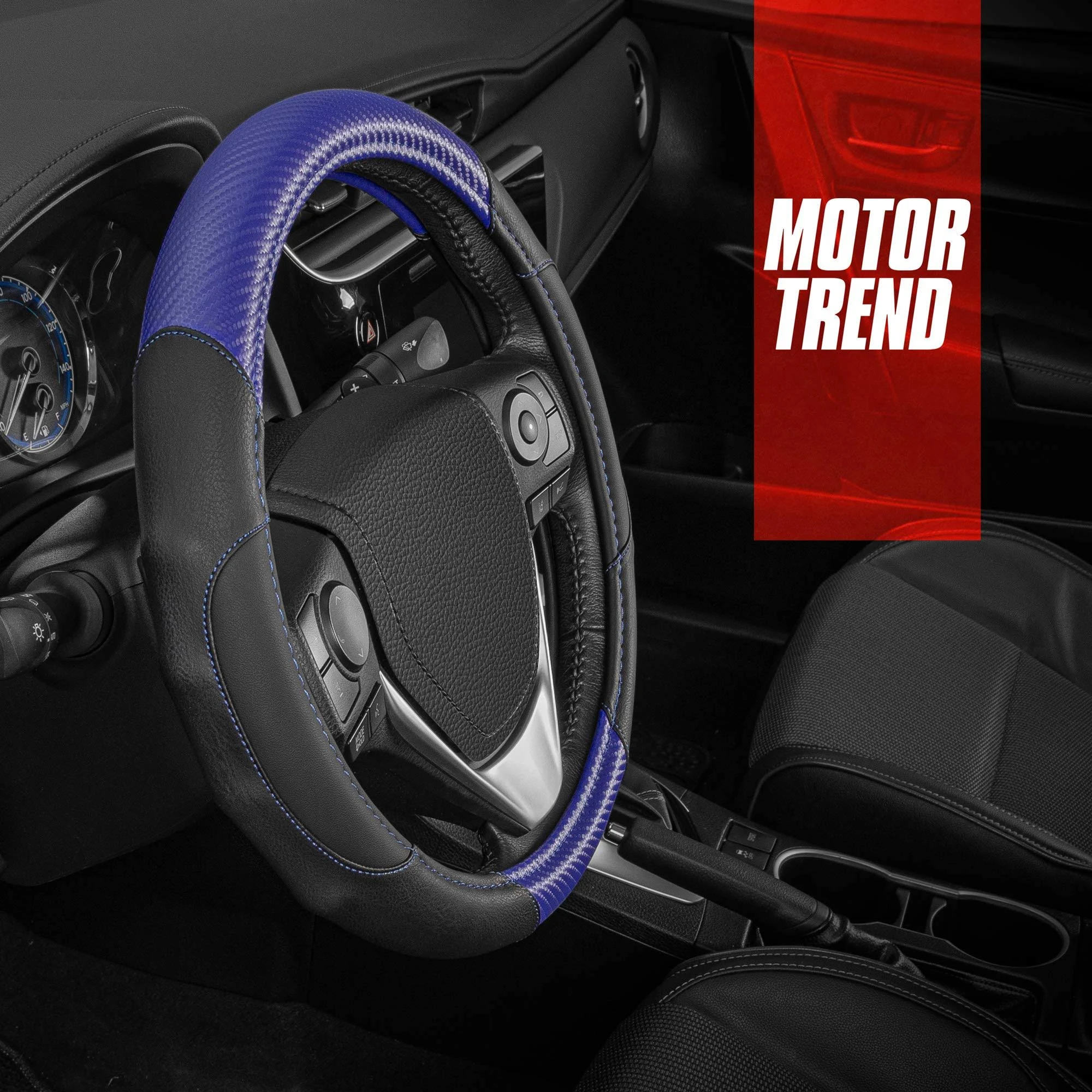 Motor Trend Carbon Fiber Leather Steering Wheel Cover Universal Fit 14.5