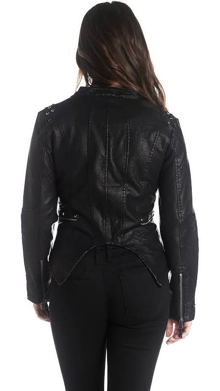 Olivia Miller Women's Fashion Faux Leather Biker Jacket Rivet Lapel Shaping Moto Outwear