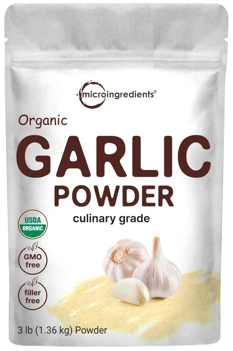 Micro Ingredients Organic Garlic Powder, 3lbs | Culinary Grade | Freshly Harvested Raw Allium Sativum Bulb | Natural Herbal Spice | Great for