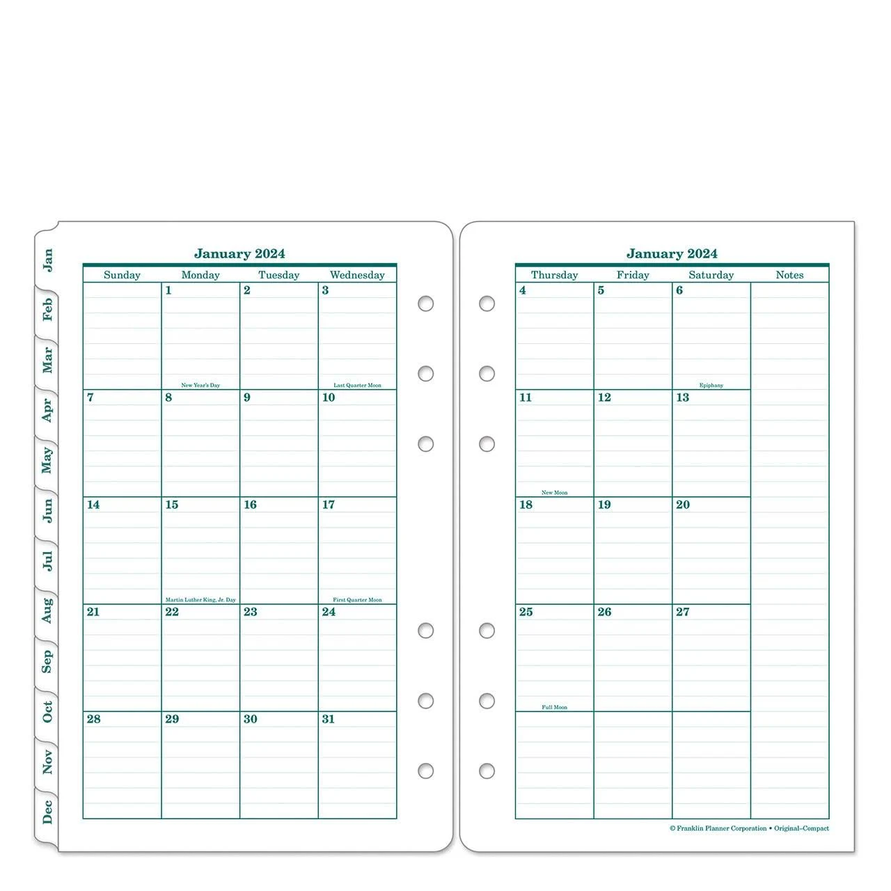 Franklincovey - Original Two-Page Monthly Calendar Tabs (Compact, Jan 2024 - Dec ...