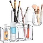 Amazing Abby - Glamour - 2-Pack Acrylic 4-Compartment Makeup Organizer, Transparent Plastic Makeup Brush Holder, Perfect Bathroom Vanity Storage