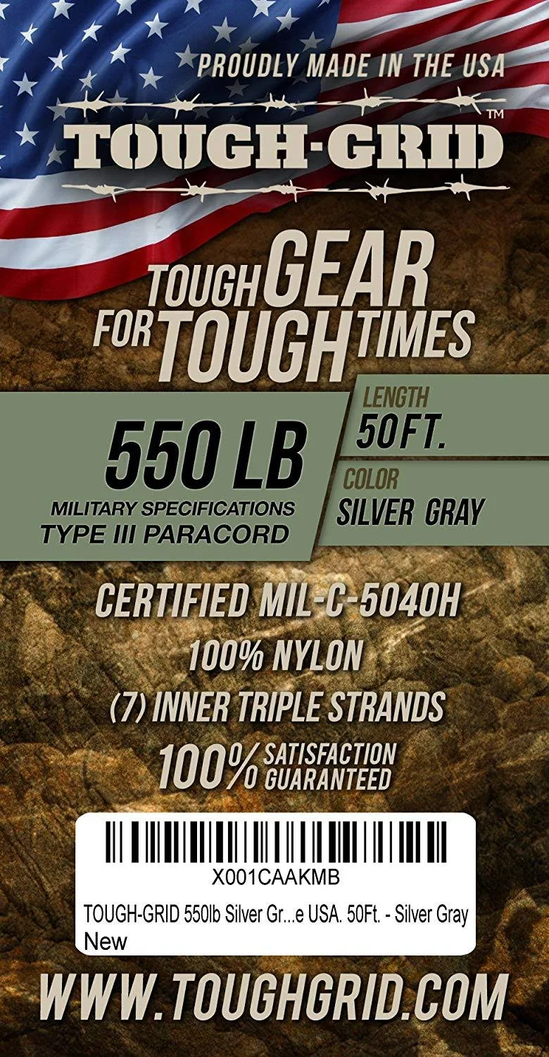 TOUGH-GRID Premium 550 Paracord 100% Nylon Type III Mil-Spec Paracord Rope ...